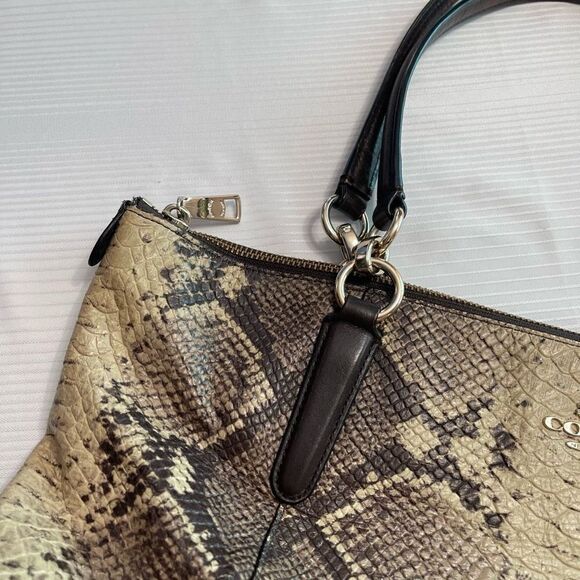 Coach Snake Print Shoulder Bag - Black and Tan - Picture 3 of 12